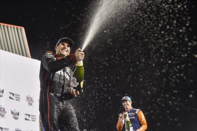 Will Power sprays the champagne after winning the Bommarito Automotive Group 500 at Gateway Motorsports Park -- Photo by: Chris Owens