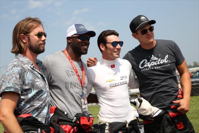 John Pardi, Lee Francis, and Will Witherspoon with Simon Pagenaud prior to their two-seater rides around Gateway Motorsports Park -- Photo by: Matt Fraver