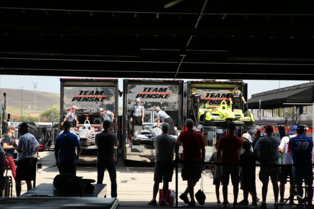 Team Penske unloads the trio of machines from the transporters in the Gateway Motorsports Park paddock -- Photo by: Matt Fraver
