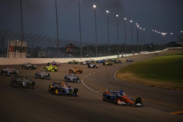 The field rolls through Turn 3 in rows of three to salute the fans during the parade laps prior to the start of the Bommarito Automotive Group 500 at Gateway Motorsports Park -- Photo by: Matt Fraver