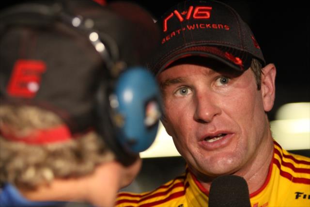 Ryan Hunter-Reay is interviewed on pit lane after his early exit from the Bommarito Automotive Group 500 at Gateway Motorsports Park -- Photo by: Matt Fraver