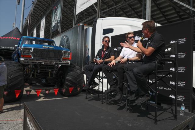 INDYCAR CMS C.J. O'Donnell and Josef Newgarden on stage during a Q&A session in the INDYCAR Fan Village at Gateway Motorsports Park -- Photo by: Shawn Gritzmacher
