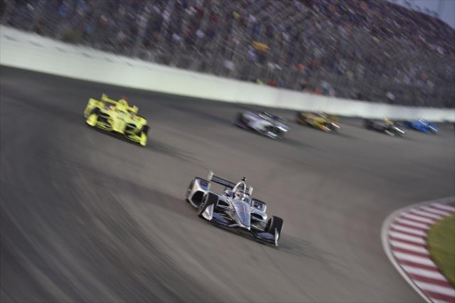 Josef Newgarden leads a train into Turn 1 during the Bommarito Automotive Group 500 at Gateway Motorsports Park -- Photo by: Chris Owens