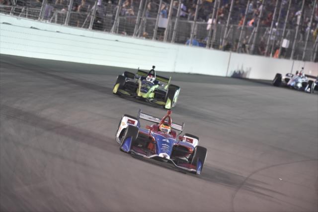 Matheus 'Matt' Leist and Charlie Kimball set up for Turn 1 during the Bommarito Automotive Group 500 at Gateway Motorsports Park -- Photo by: Chris Owens
