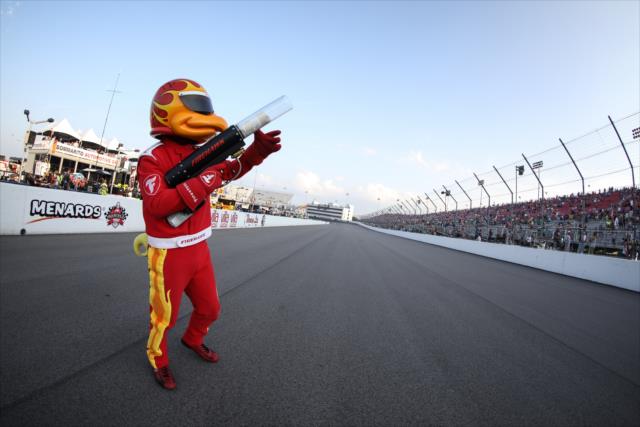 The Firestone Firehawk readies to fire off a few t-shirts to the crowd during pre-race festivities for the Bommarito Automotive Group 500 at Gateway Motorsports Park -- Photo by: Shawn Gritzmacher