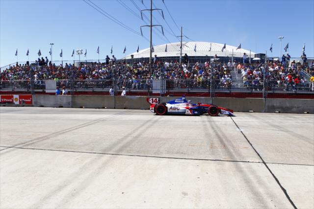 Takuma Sato exits the Turn 2 chicane during Race 2 of the Shell and Pennzoil Grand Prix of Houston -- Photo by: Bret Kelley