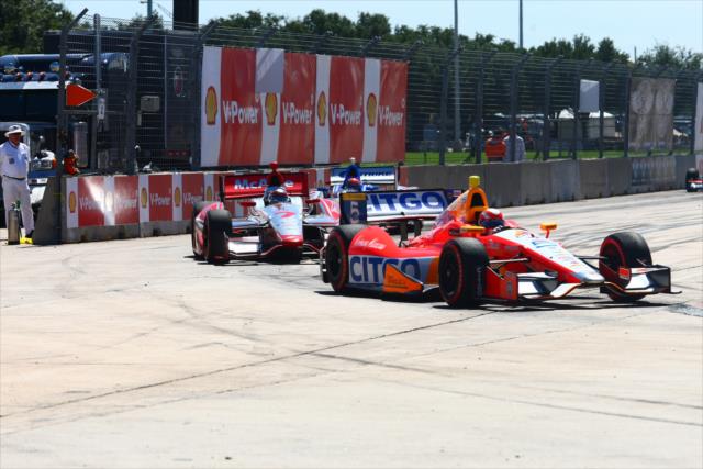E.J. Viso leads Sebastien Bourdais through the Turn 2 chicane during Race 2 of the Shell and Pennzoil Grand Prix of Houston -- Photo by: Bret Kelley