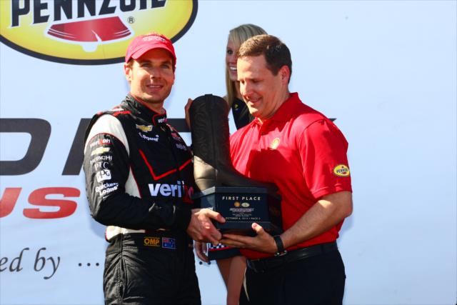 Will Power accepts his winners trophy for during Race 2 of the Shell and Pennzoil Grand Prix of Houston -- Photo by: Bret Kelley