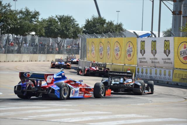 Oriol Servia leads Josef Newgarden through Turn 4 during Race 2 of the Shell and Pennzoil Grand Prix of Houston -- Photo by: John Cote