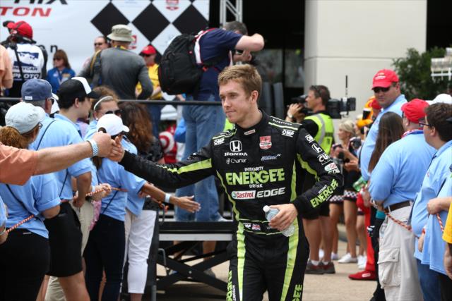 Jack Hawksworth greets fans during driver introductions. -- Photo by: Chris Jones