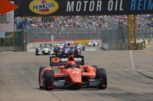 Simon Pagenaud leads the field in Race 2. -- Photo by: Chris Owens