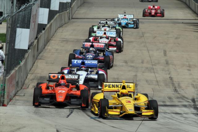 Simon Pagenaud and Helio Castroneves fight for position in Race 2. -- Photo by: Richard Dowdy
