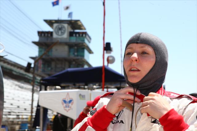 Pippa Mann gets ready for practice -- Photo by: Chris Jones