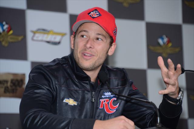 Marco Andretti speaks with the press -- Photo by: Chris Owens