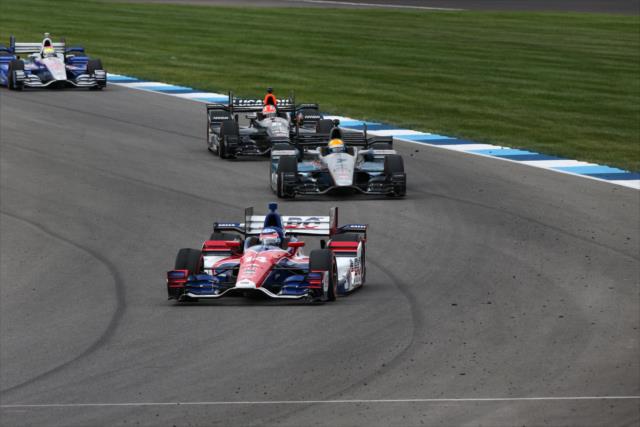 Takuma Sato leads a pack of cars during the Angie's List Grand Prix of Indianapolis -- Photo by: Bret Kelley