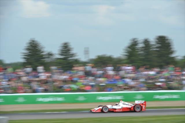 Juan Pablo Montoya exits Turn 2 during the Angie's List Grand Prix of Indianapolis at the Indianapolis Motor Speedway -- Photo by: Chris Owens