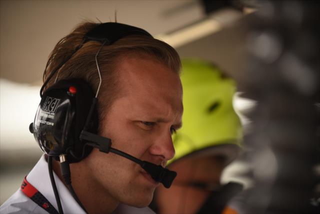 Ed Carpenter in the pit stand during the final practice prior to the Angie's List Grand Prix of Indianapolis -- Photo by: Doug Mathews