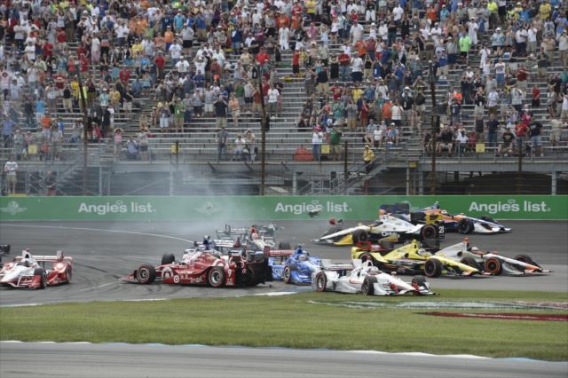 Grand Prix of Indianapolis contact in turn one on lap one -- Photo by: Jim Haines
