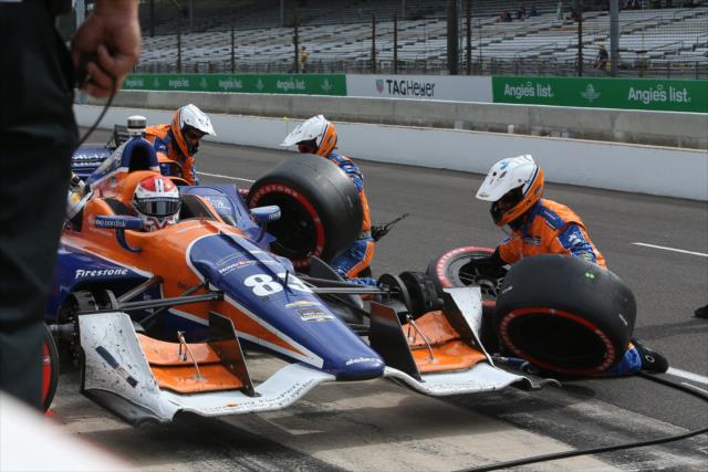 Charlie Kimball comes in for service during the Angie's List Grand Prix of Indianapolis at the Indianapolis Motor Speedway -- Photo by: Joe Skibinski
