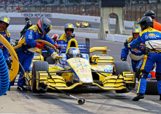 Marco Andretti comes in for service during the Angie's List Grand Prix of Indianapolis at the Indianapolis Motor Speedway -- Photo by: Mike Harding