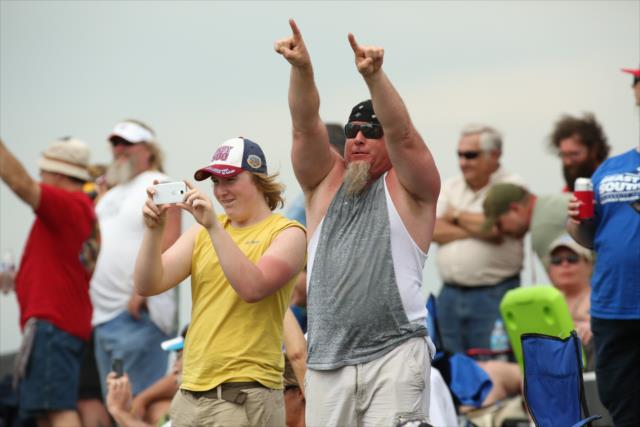 Fans cheer on the Verizon IndyCar Series drivers at the Angie's List Grand Prix of Indianapolis -- Photo by: Tim Holle