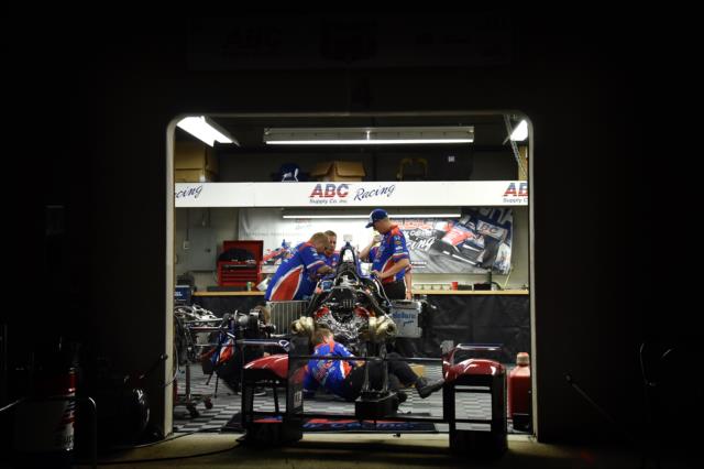 The A.J. Foyt Racing team work through the night preparing for Fast Friday and qualification weekend at the Indianapolis Motor Speedway -- Photo by: Chris Owens
