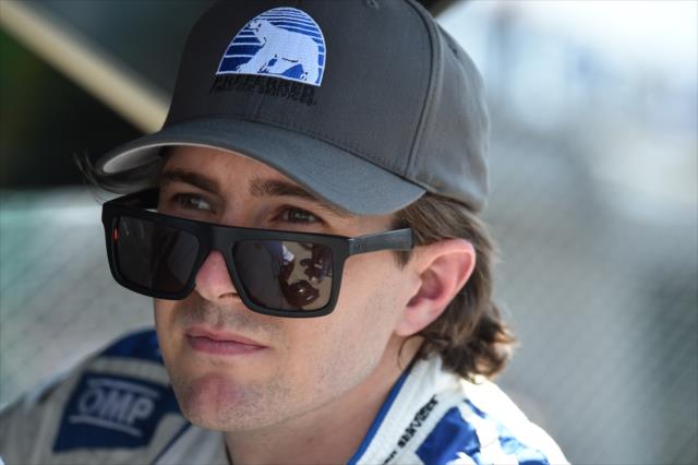 JR Hildebrand in the CFH Racing pit stand prior to practice for the Indianapolis 500 at the Indianapolis Motor Speedway -- Photo by: Dana Garrett