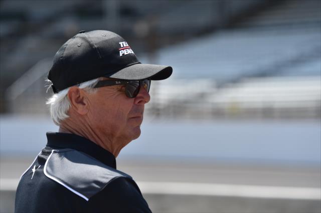 Rick Mears watches track activity from pit lane during practice for the Indianapolis 500 at the Indianapolis Motor Speedway -- Photo by: Dana Garrett
