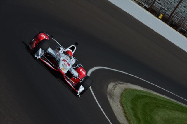 Simon Pagenaud on course during practice for the Indianapolis 500 at the Indianapolis Motor Speedway -- Photo by: Doug Mathews