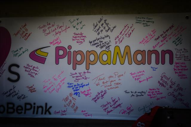 Well wishes for Pippa Mann adorn the Dale Coyne Racing garages at the Indianapolis Motor Speedway -- Photo by: Forrest Mellott