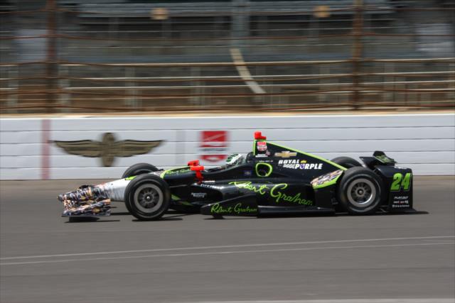 Townsend Bell sets up for Turn 1 during practice for the Indianapolis 500 at the Indianapolis Motor Speedway -- Photo by: Leigh Spargur