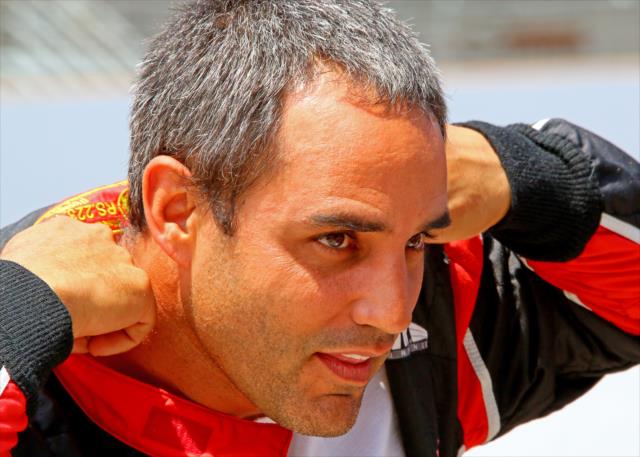 Juan Pablo Montoya prepares for practice for the Indianapolis 500 at the Indianapolis Motor Speedway -- Photo by: Mike Harding