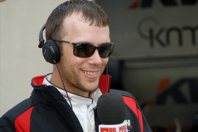 Bryan Clauson speaks with a local radio station at IMS -- Photo by: Mike Young