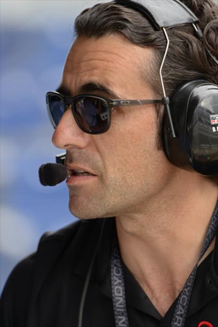 Dario Franchitti in the Chip Ganassi Racing pit stand during practice for the Indianapolis 500 at the Indianapolis Motor Speedway -- Photo by: Walter Kuhn