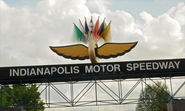 Flags fly over the Indianapolis Motor Speedway main gate -- Photo by: Walter Kuhn