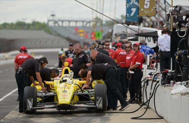 Sage Karam sits in his Chevrolet machine prior to practice for the Indianapolis 500 at the Indianapolis Motor Speedway -- Photo by: Walter Kuhn