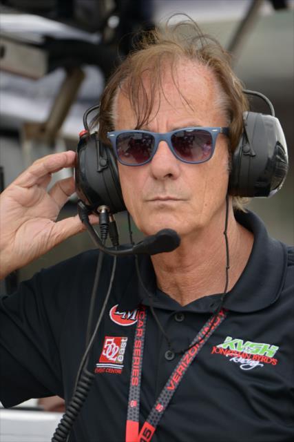 Arie Luyendyk in the KVSH Racing pit stand during practice for the Indianapolis 500 at the Indianapolis Motor Speedway -- Photo by: Walter Kuhn