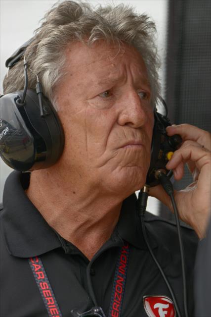 Mario Andretti in the Andretti Autosport pit stand during practice for the Indianapolis 500 at the Indianapolis Motor Speedway -- Photo by: Walter Kuhn