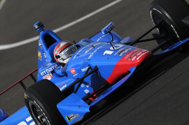 Tony Kanaan on course during practice for the Indianapolis 500 at the Indianapolis Motor Speedway -- Photo by: Walter Kuhn
