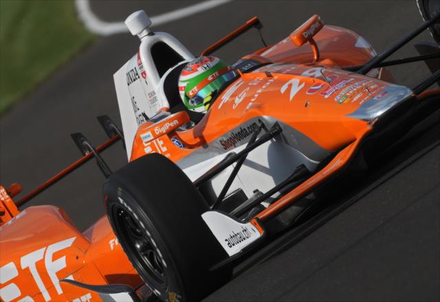 Simona De Silvestro on course during practice for the Indianapolis 500 at the Indianapolis Motor Speedway -- Photo by: Walter Kuhn