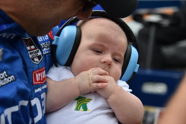 The newborn son of Tony Kanaan, Deco, on pit lane during qualifications for the 99th Indianapolis 500 at the Indianapolis Motor Speedway -- Photo by: Dana Garrett