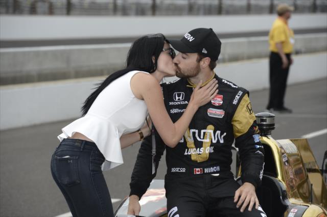 James Hinchcliffe with his wife Kristen after qualifying -- Photo by: Jim Haines
