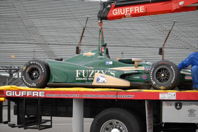 Ed Carpenter's car on the flat bed at IMS -- Photo by: Mike Young