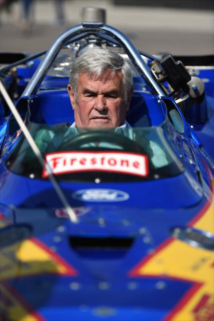 Al Unser sits in his 1970 winning car during Legends Day at the Indianapolis Motor Speedway -- Photo by: Eric Anderson