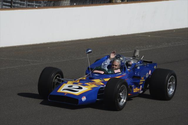 Al Unser takes a ceremonial lap around the Indianapolis Motor Speedway during Legends Day -- Photo by: Jim Haines