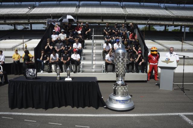 The field of 33 on the stage during the public drivers meeting at the Indianapolis Motor Speedway -- Photo by: Jim Haines