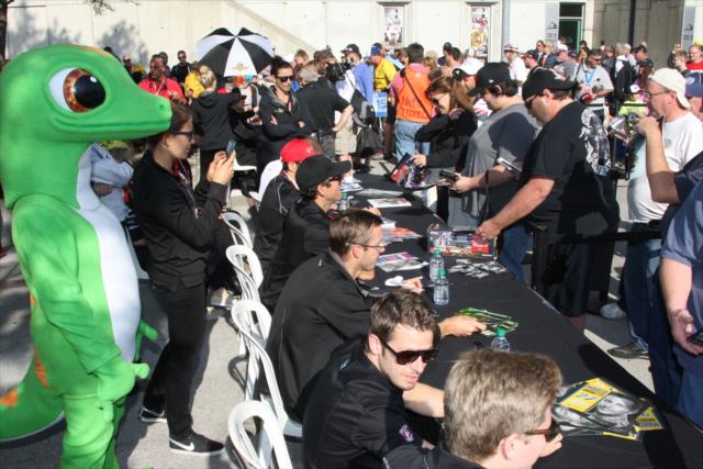 Drivers signing autographs during the autograph session on Legends Day at the Indianapolis Motor Speedway -- Photo by: Leigh Spargur