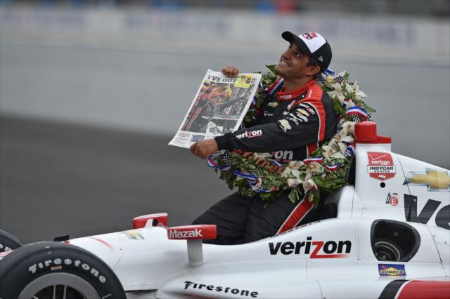 Juan Pablo Montoya wins the 99th running of the Indianapolis 500 at the Indianapolis Motor Speedway -- Photo by: John Cote