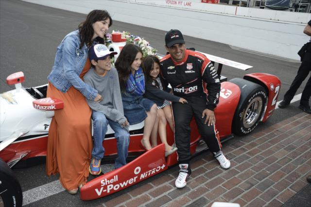 Juan Pablo Montoya wins 99th running of the Indy 500 at the Indianapolis Motor Speedway with family -- Photo by: Jim Haines