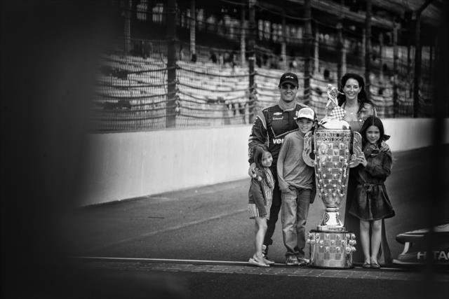 Juan Pablo Montoya wins 99th running of the Indianapolis 500 at the Indianapolis Motor Speedway with family -- Photo by: Shawn Gritzmacher
